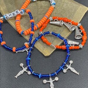 Blue and Orange Cheerleader Charm stretch Bracelet Set Central high school SanTX